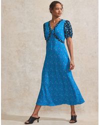 Ro&zo - Contrast Ditsy-Print Puff-Sleeve Midi Dress - Lyst