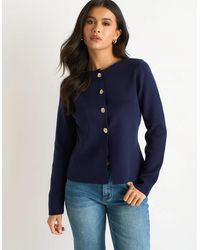 Gini London - Buttons Ribbed Knit Cardigan - Lyst