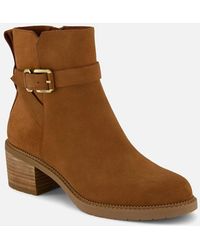 TOMS - Hailey Buckle Leather Amber Heeled Ankle Boots - Lyst
