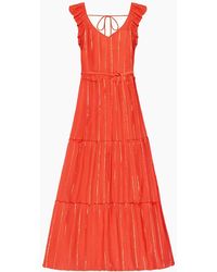 Ro&zo - Coral Lurex Tiered Maxi Dress - Lyst