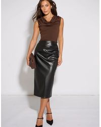 Gini London - Faux Leather Ruched Side Pencil Skirt - Lyst