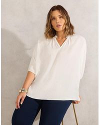 Live Unlimited London - Ivory Dolman Sleeve Gathered Neck Top - Lyst