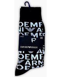 Emporio Armani - Cotton Allover Logo Knitted 2-Pack Socks - Lyst