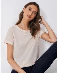 Crew - Stripe Crew Neck Slub T-Shirt Peach - Lyst