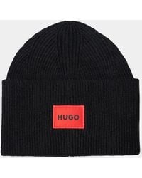 BOSS - Hugo Xaff 6 Knitted Beanie Hat With Ribbing And Logo Label - Lyst