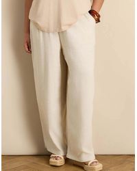 Live Unlimited London - Oatmeal Linen Blend Wide Leg Drawstring Trousers - Lyst