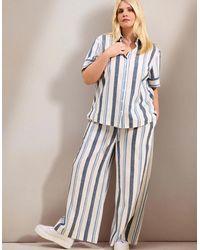 Live Unlimited London - Striped Linen Blend Wide Leg Drawstring Trousers - Lyst
