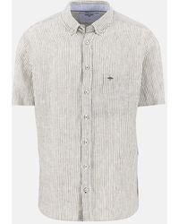 Fynch-Hatton - Bengal Stripe Pure Linen Short Sleeved Shirt Dark Khaki - Lyst