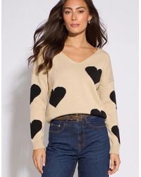 Gini London - V Neck Oversized Heart Knit Jumper - Lyst