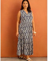 Live Unlimited London - Print Nehru Collar Tiered Jersey Maxi Dress - Lyst