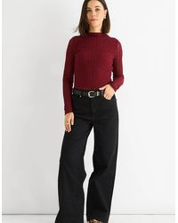 Gini London - Burgundy High Neck Jersey Lace Long Sleeve Top - Lyst