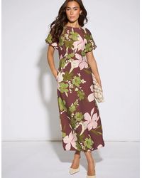 Gini London - Floral Puff Sleeves Midi Dress - Lyst
