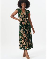Gini London - Floral Devore Ruffle V Neck Midaxi Dress - Lyst