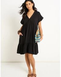 Gini London - V Neck Tiered Mini Smock Dress - Lyst