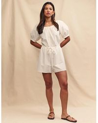 Nobody's Child - Drawstring Short Puff Sleeve Solid Patterned Playsuit - Lyst