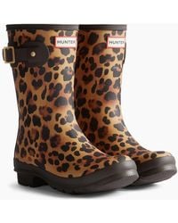 HUNTER - Original Short Leopard Boot Rubber Leopard Print/Chocolate Wellington Boots - Lyst