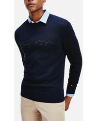 Tommy Hilfiger - Sweatshirt Signature Embossed Logo Fleece Pullover Crew Neck - Lyst