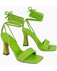 XY London - Ladies Zeta Square Toe Lace Up Mid Block Heel Sandals - Lyst