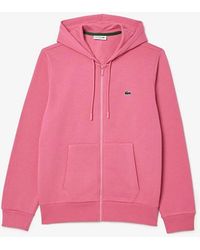 Lacoste - Solid Patterned Hooded Drawstring Ribbed Cuff Jacket With Logo - Lyst
