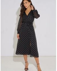 Gini London - Spot Foil Midi Wrap Dress - Lyst
