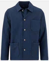 Fynch-Hatton - Linen Blend Twill Worker Jacket Overshirt Dark - Lyst