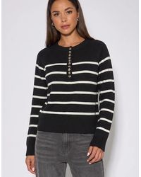 Gini London - Recycle Mix Stripe Button Up Loose Fit Knit Jumper - Lyst