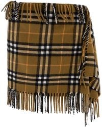 Burberry - Check Wool Cashmere Scarf Skirt - Lyst