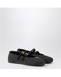 Prada - Velvet Rhinestone Ballerina With Logo Triangle - Lyst