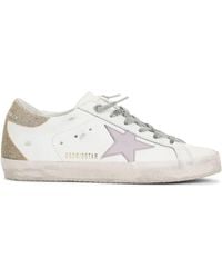 Golden Goose - Super Star Leather Upper And Star Glitter Heel And Spur Sneaker - Lyst