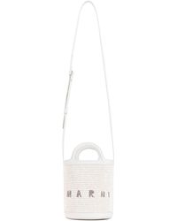 トートバッグ MARNI Ivory Leather And Raffia Tropicalia Bucket Bag Marni Ivory Raffia And Leather Tropicalia Bucket Bag in