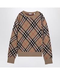 Burberry - Check Pattern Wool Blend Jumper - Lyst