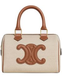 SMALL BOSTON CUIR TRIOMPHE IN TEXTILE AND CALFSKIN - NATURAL / TAN