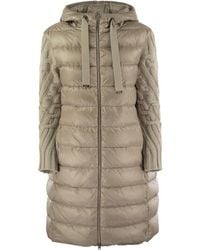 Herno - Elegant Long Down Jacket With Wool-Textured Sleeves - Lyst