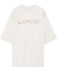 Lanvin - Putty-Colored Cotton T-Shirt With Embroidered Logo - Lyst