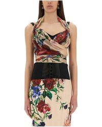 Dolce & Gabbana - Flower Print Marquisette And Chiffon Bustier Top - Lyst