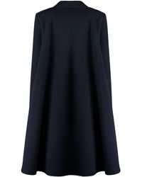 【送料&関税込】Bottega Veneta Midnight Blue Wool Blend Cape Bottega Veneta Soft Wool Twill Cape W/ Check Lining in