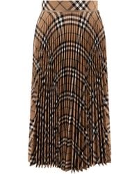 Burberry - Wool Blend Pleated Check Skirt - Lyst