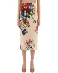 Dolce & Gabbana - Flower Print Satin Midi Pencil Skirt - Lyst