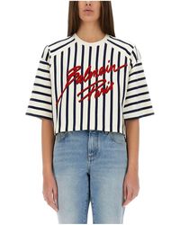 Balmain - Striped Baseball T-Shirt - Lyst