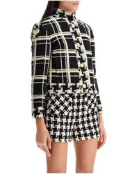 Valentino Garavani Macro Check Tweed Caban in Black | Lyst