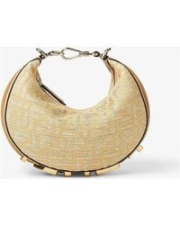 Fendi - Jacquard Fabric Mini Graphy Hobo Bag With Raffia Ff - Lyst