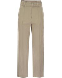 Brunello Cucinelli - Cotton Linen Canvas Corset Cigarette Trousers With Jewellery - Lyst