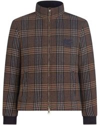 Etro - Coffee-Colored Wool Checkered Design Padded Jacket For - Lyst