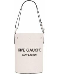 Saint Laurent - Two-Tone Canvas And Leather Medium Rive Gauche Bucket Bag - Lyst