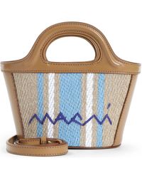 Marni - Xs Raffia Striped Camel Leather Basket Bag - Lyst