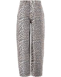 Ganni - Leopard Print Denim Stary Jeans - Lyst