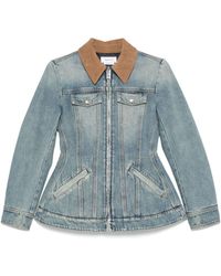 McQueen - Light Washed Denim Jacket With Ruffles - Lyst