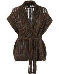 Brunello Cucinelli - Dazzling Silk And Linen Perforated Rib Cardigan - Lyst