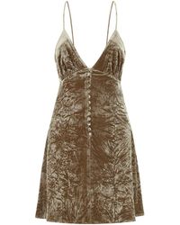 Saint Laurent Two-Tone Velvet Mini Dress in Brown | Lyst