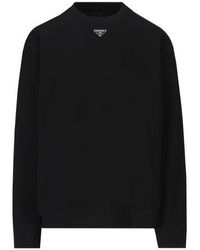 Prada - Logo Plaque Cotton Sweatshirt - Lyst